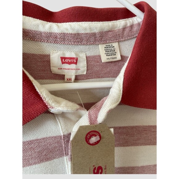 Levis Strauss & Co Shirt Mens Faded Red White Striped Polo Casual Logo 2XL NWT - Picture 4 of 7